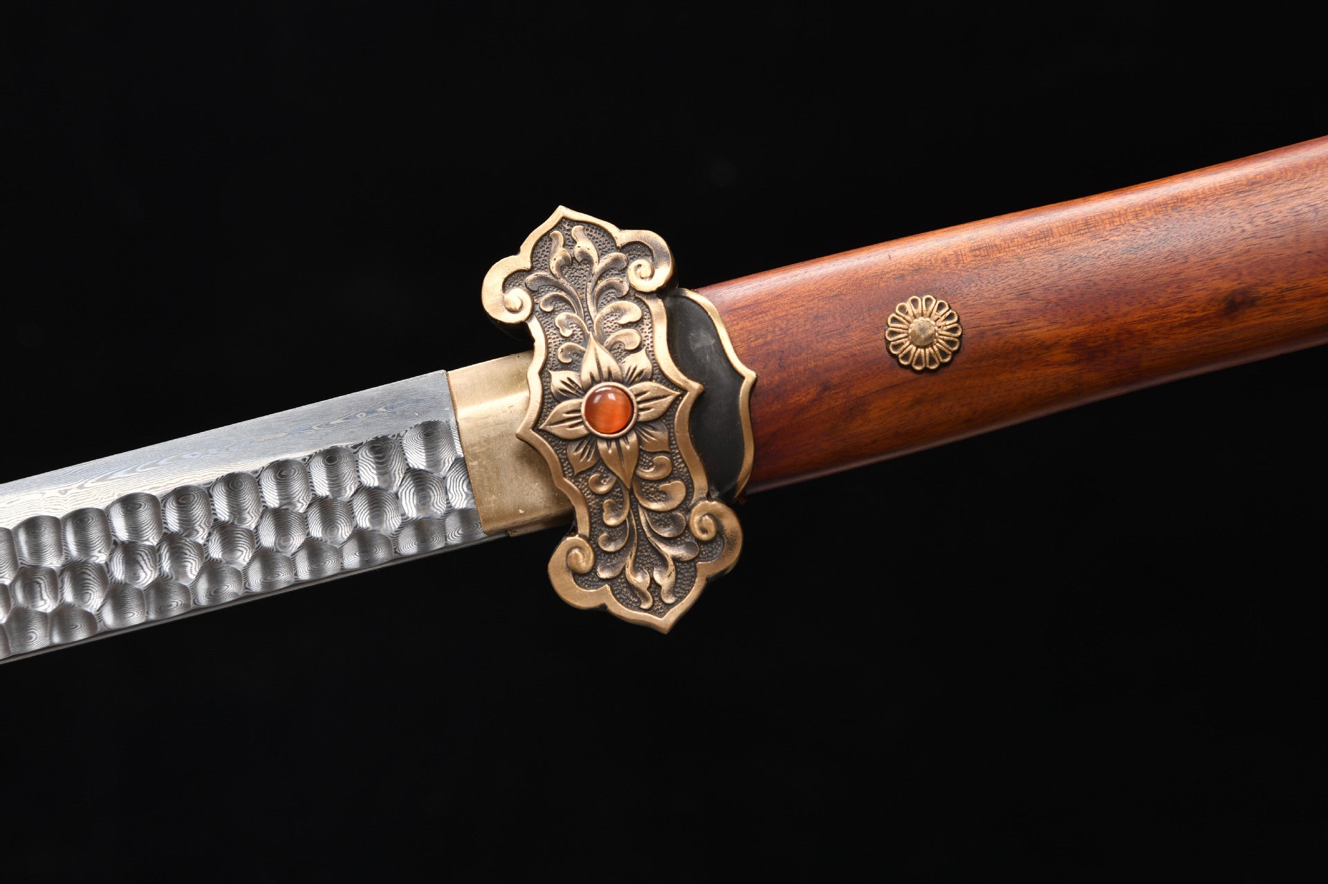 New Handcrafted Long 26-inch hammered pattern tempered steel Tang Horizontal Knife - Shengshi Tang Knife