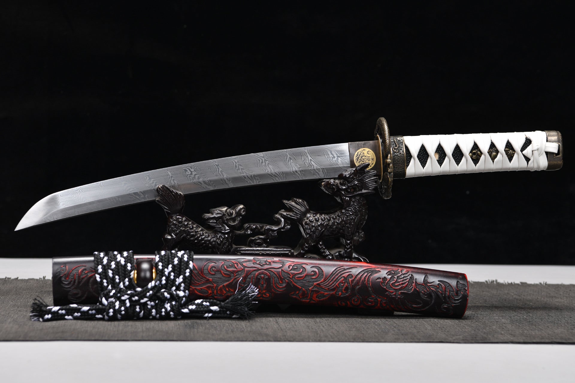 New handcrafted short 12-inch sky ladder pattern samurai sword - Yulong Short Sword