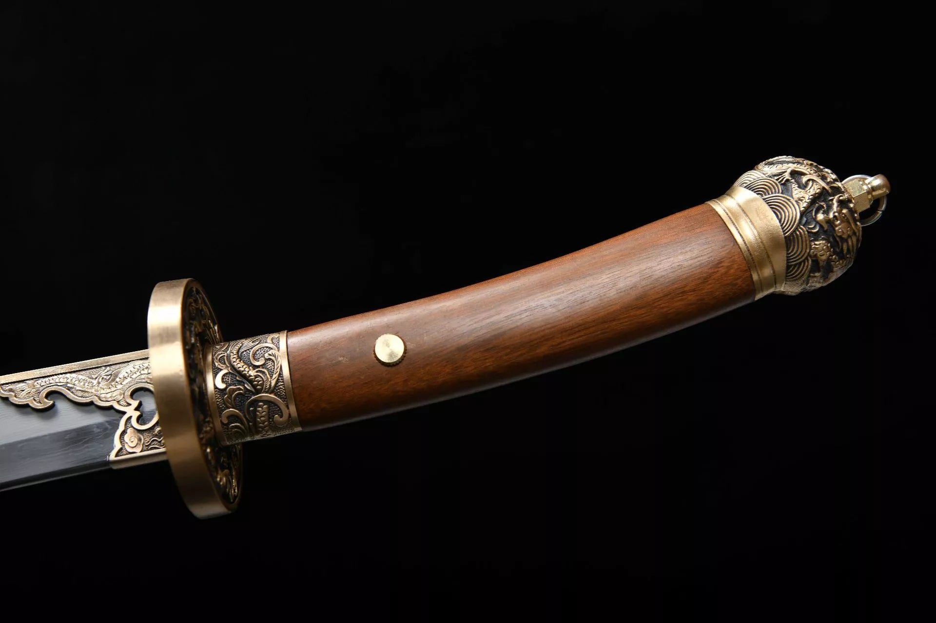 The new handcrafted long 26-inch patterned steel burned-blade fighting and polishing knife - Water Dragon Feather Knife