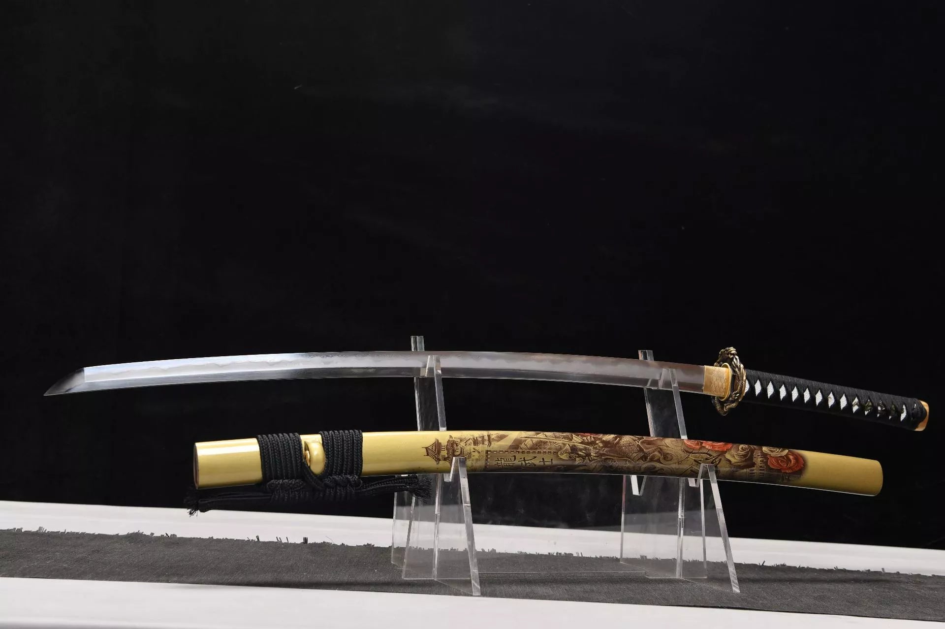 26-inch Patterned Steel Burnished Blade True Yokote Shisouken Samurai Sword - Dragon Samurai Sword Fighting