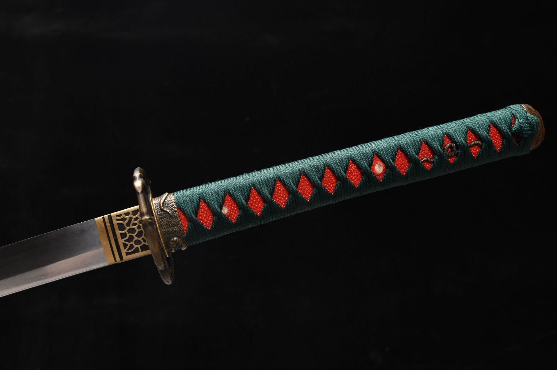 26" High Manganese Steel Samurai Sword - Bamboo Leaf Green Fighting Sword