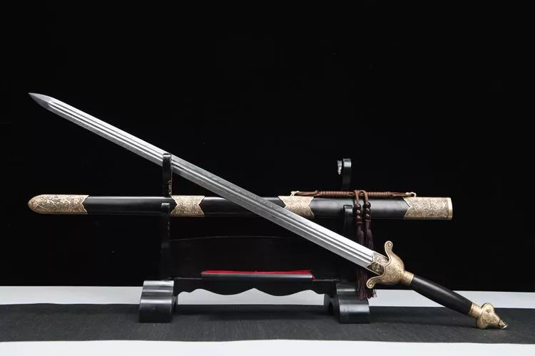 1280 Long 26" New Patterned Steel Double Slotted Clear Sword - Magpie Dengmei Sword