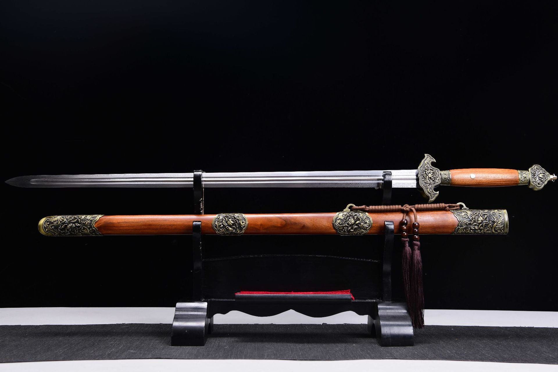 760 Long 28" Patterned Steel Clear Sword - Peony Sword