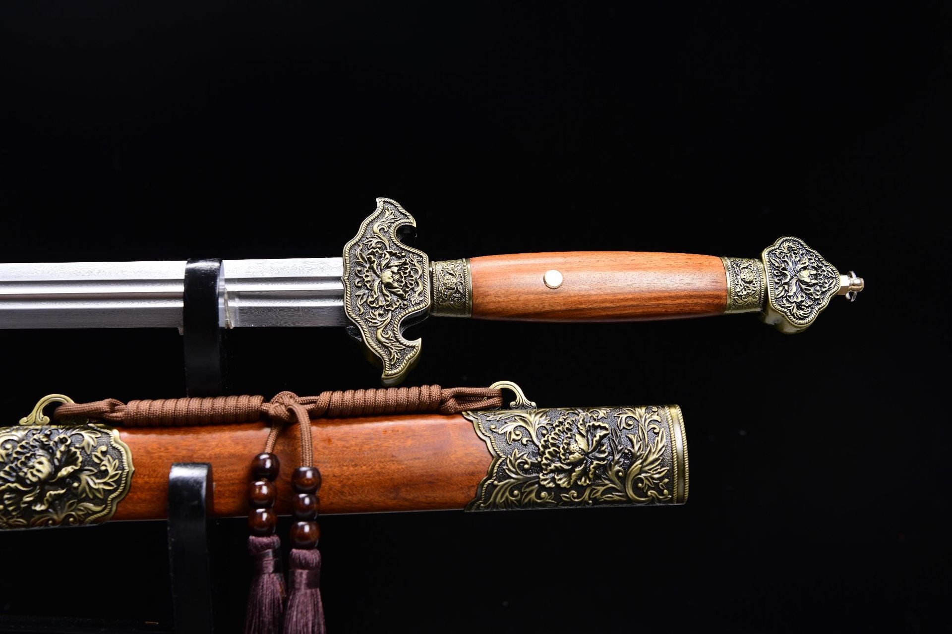 760 Long 28" Patterned Steel Clear Sword - Peony Sword