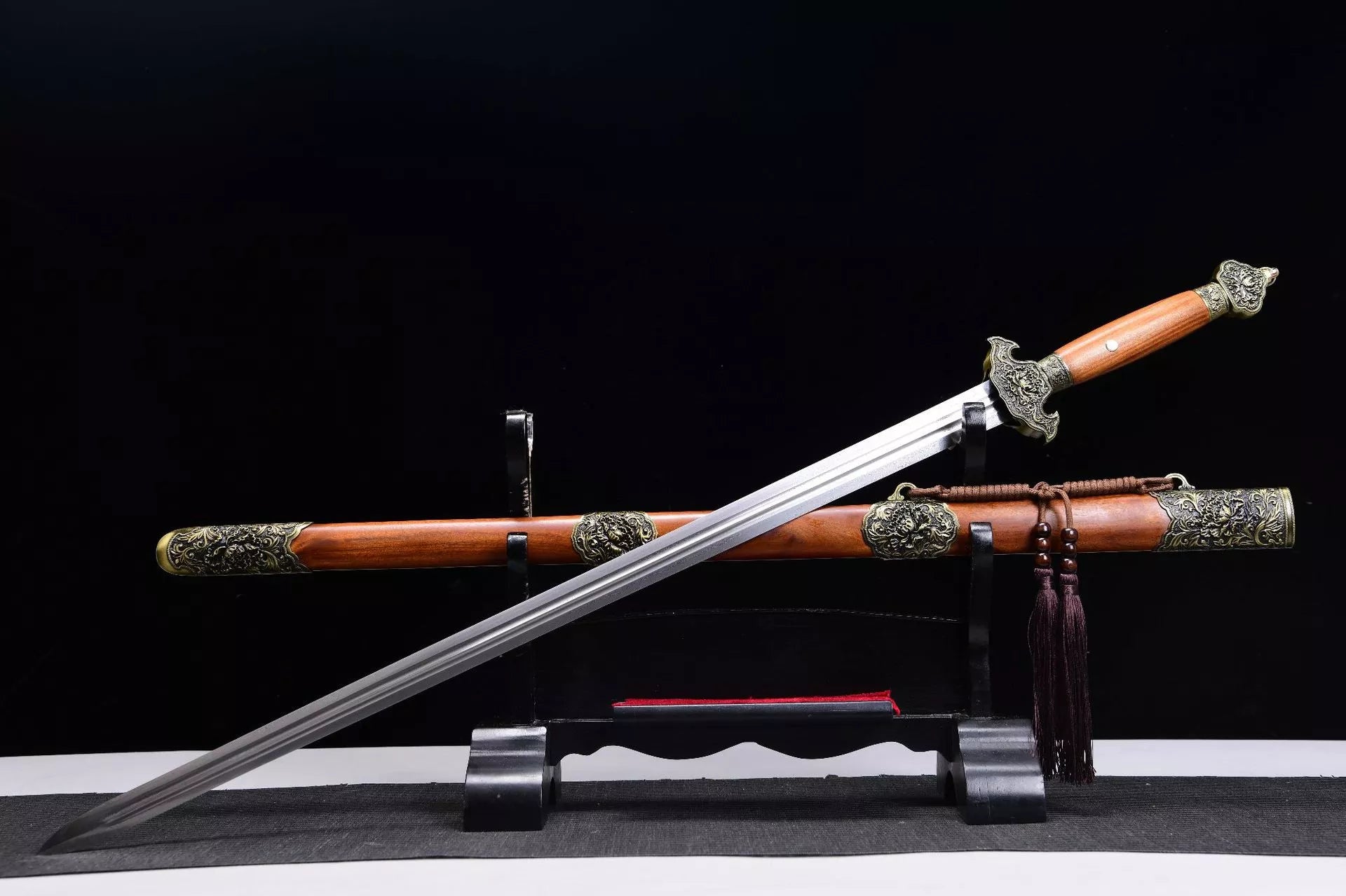 760 Long 28" Patterned Steel Clear Sword - Peony Sword