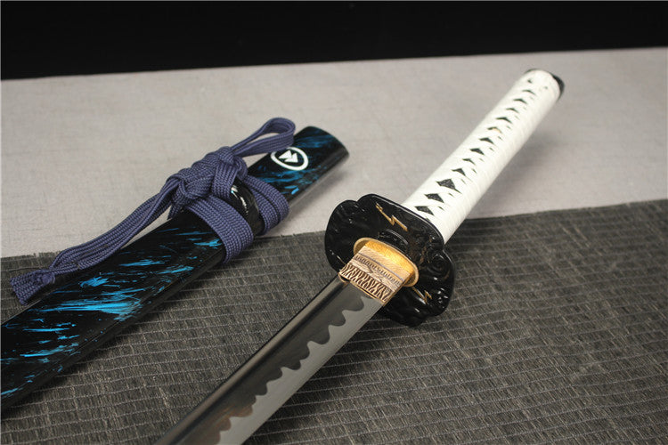 Game and animation peripherals: Finely carved alloy two-color sword set - high manganese steel imitation burnt blade pattern sticker grinding samurai sword - Ghost of Tsushima handmade special edition