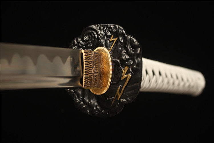 Game and animation peripherals: Finely carved alloy two-color sword set - high manganese steel imitation burnt blade pattern sticker grinding samurai sword - Ghost of Tsushima handmade special edition