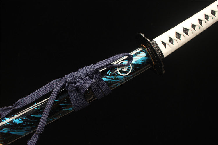 Game and animation peripherals: Finely carved alloy two-color sword set - high manganese steel imitation burnt blade pattern sticker grinding samurai sword - Ghost of Tsushima handmade special edition