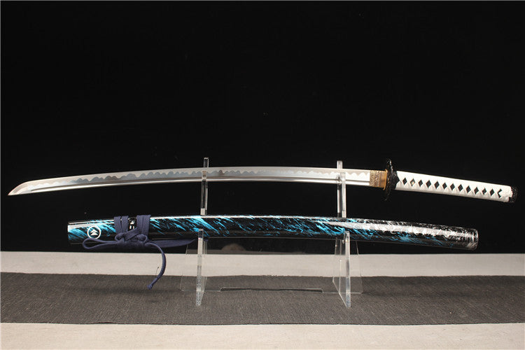 Game and animation peripherals: Finely carved alloy two-color sword set - high manganese steel imitation burnt blade pattern sticker grinding samurai sword - Ghost of Tsushima handmade special edition