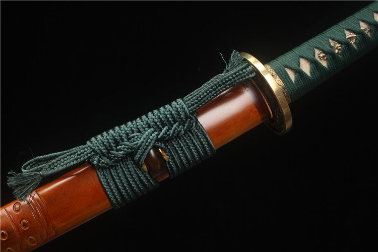 Finely carved brass antique-style solid wood hand-carved dragon sheath, T10 burning blade with flame pattern, Shangken samurai sword - Dragon Knight