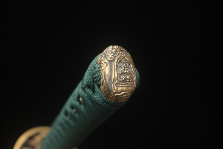 Finely carved brass antique-style solid wood hand-carved dragon sheath, T10 burning blade with flame pattern, Shangken samurai sword - Dragon Knight