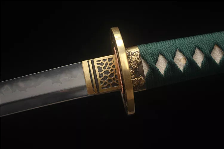 Finely carved brass antique-style solid wood hand-carved dragon sheath, T10 burning blade with flame pattern, Shangken samurai sword - Dragon Knight