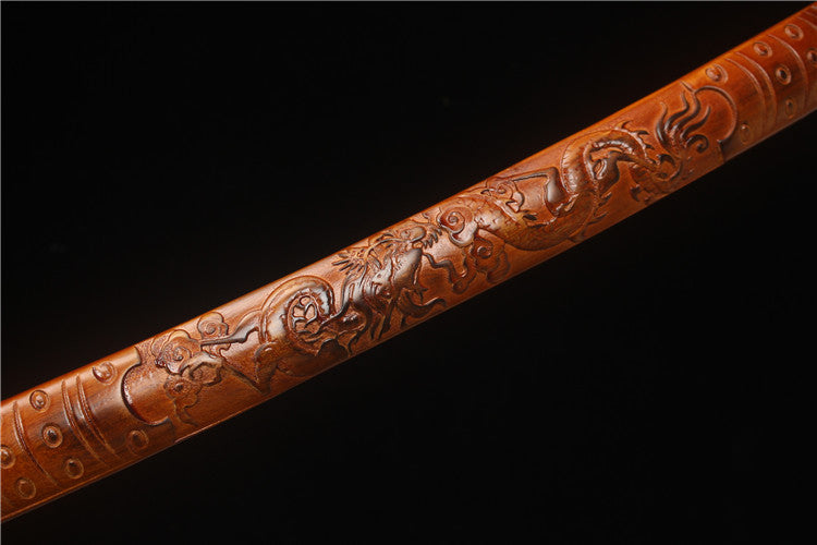 Finely carved brass antique-style solid wood hand-carved dragon sheath, T10 burning blade with flame pattern, Shangken samurai sword - Dragon Knight