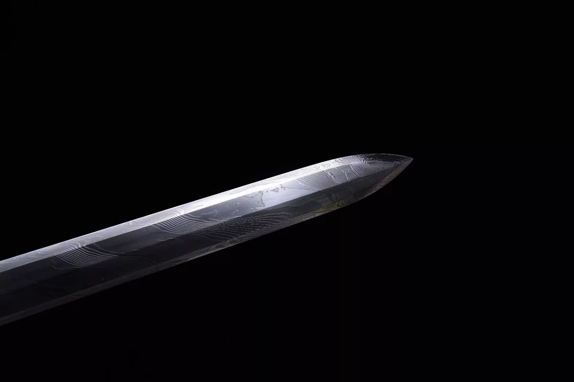 1200 Long 28" Damascus Stone Washed Flat Hilt Han Sword - Ancient War Sword