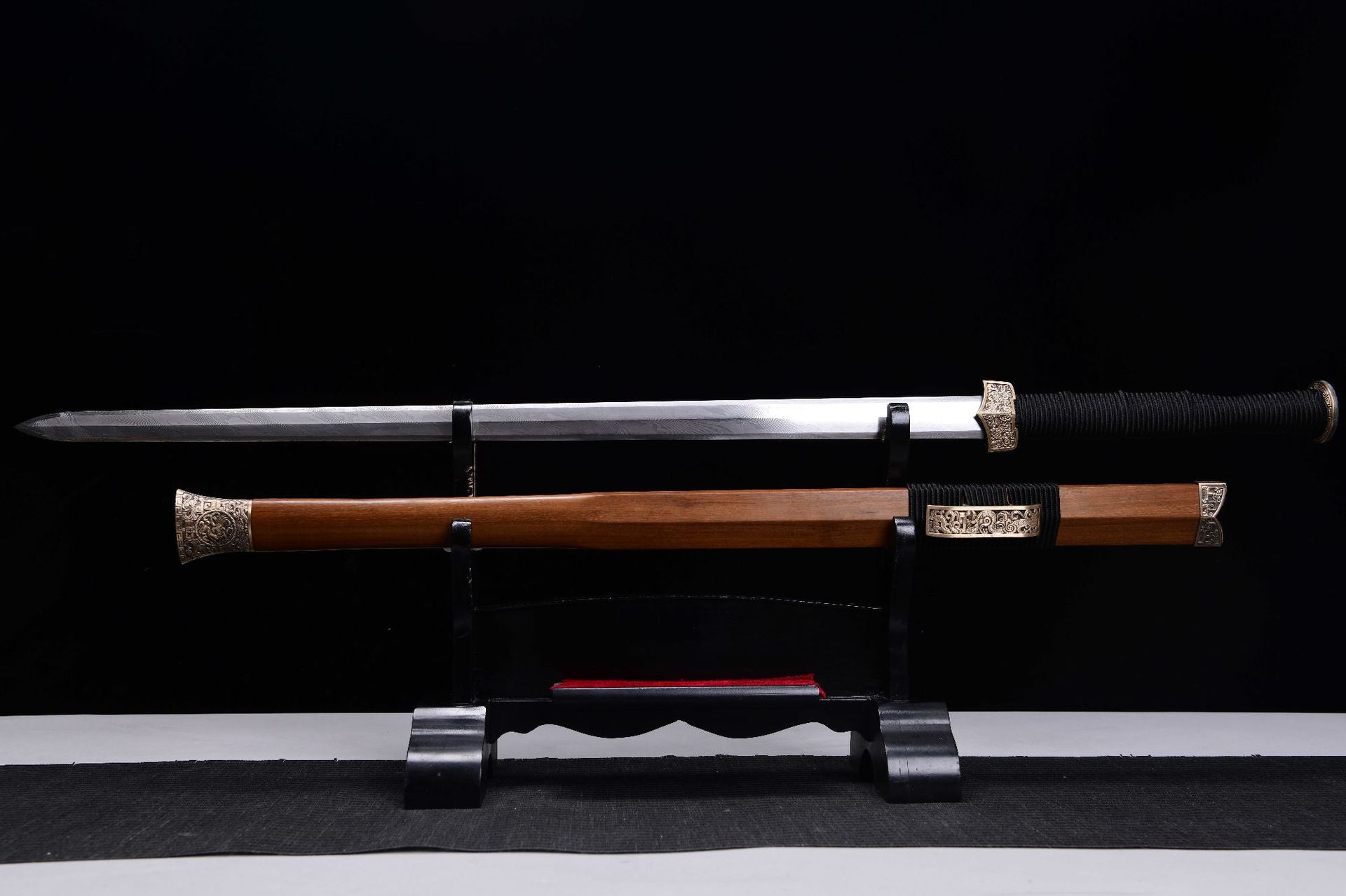 1200 Long 28" Damascus Stone Washed Flat Hilt Han Sword - Ancient War Sword