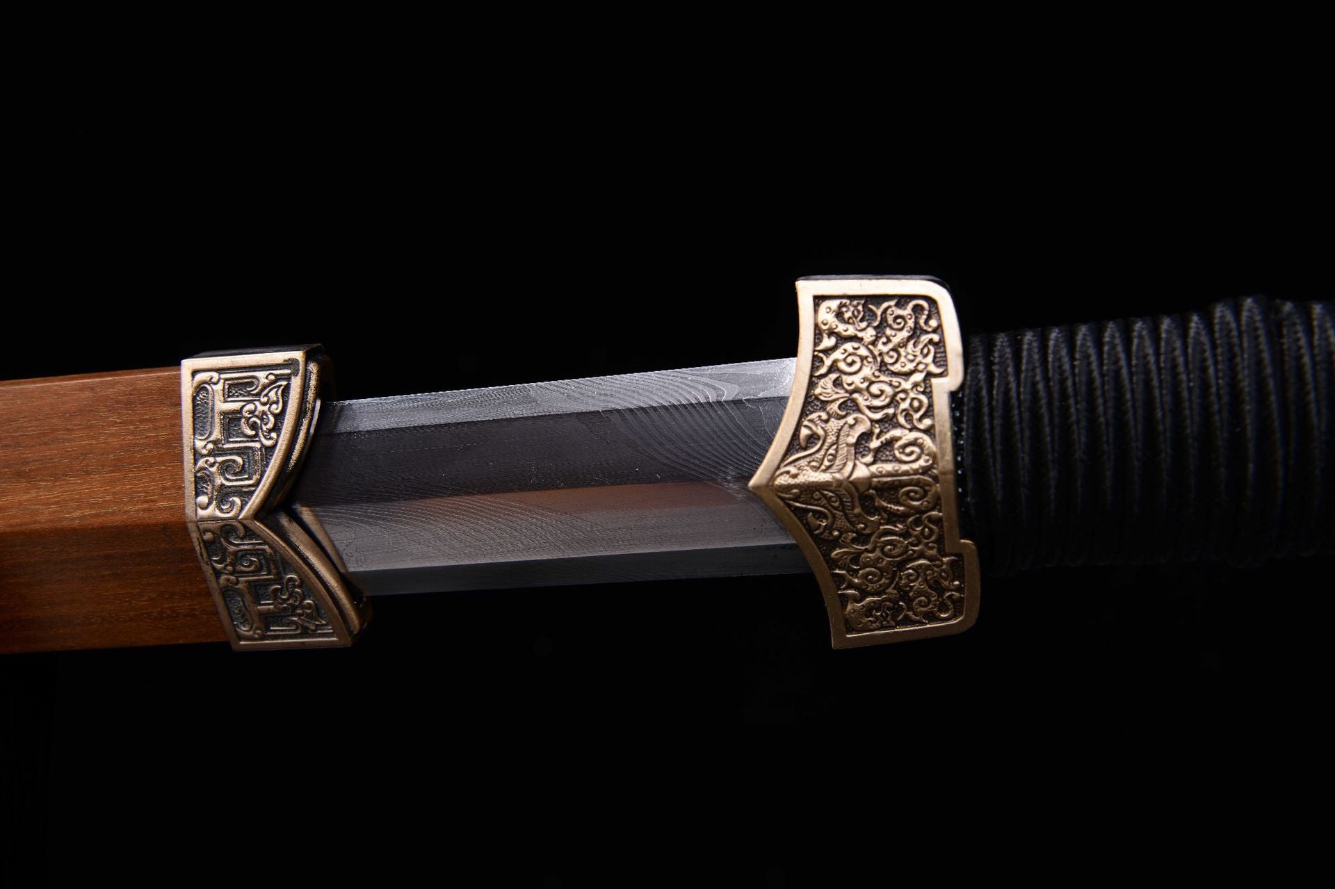1200 Long 28" Damascus Stone Washed Flat Hilt Han Sword - Ancient War Sword