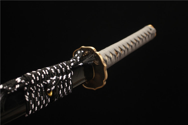 Exquisitely carved brass antique sword suit -T10 steel covered with earth, burnt blade, fine ripple, fully polished mirror surface samurai sword - Wild Dragon Emerging from the Sea