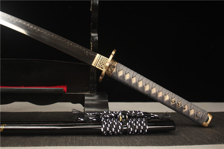 Exquisitely carved brass antique sword suit -T10 steel covered with earth, burnt blade, fine ripple, fully polished mirror surface samurai sword - Wild Dragon Emerging from the Sea