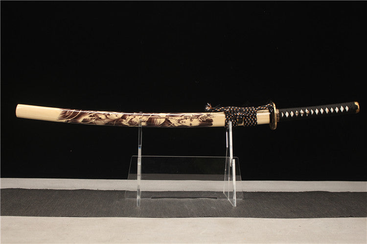 Exquisitely carved brass antique suit, high-carbon steel baked Lanquan ground white mouth samurai sword - Dragon Blood Warrior Princess