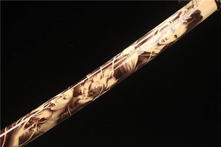 Exquisitely carved brass antique suit, high-carbon steel baked Lanquan ground white mouth samurai sword - Dragon Blood Warrior Princess