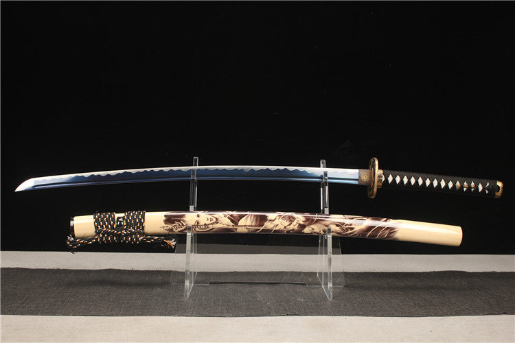 Exquisitely carved brass antique suit, high-carbon steel baked Lanquan ground white mouth samurai sword - Dragon Blood Warrior Princess