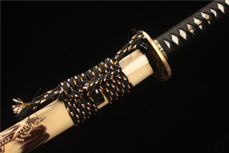 Exquisitely carved brass antique suit, high-carbon steel baked Lanquan ground white mouth samurai sword - Dragon Blood Warrior Princess