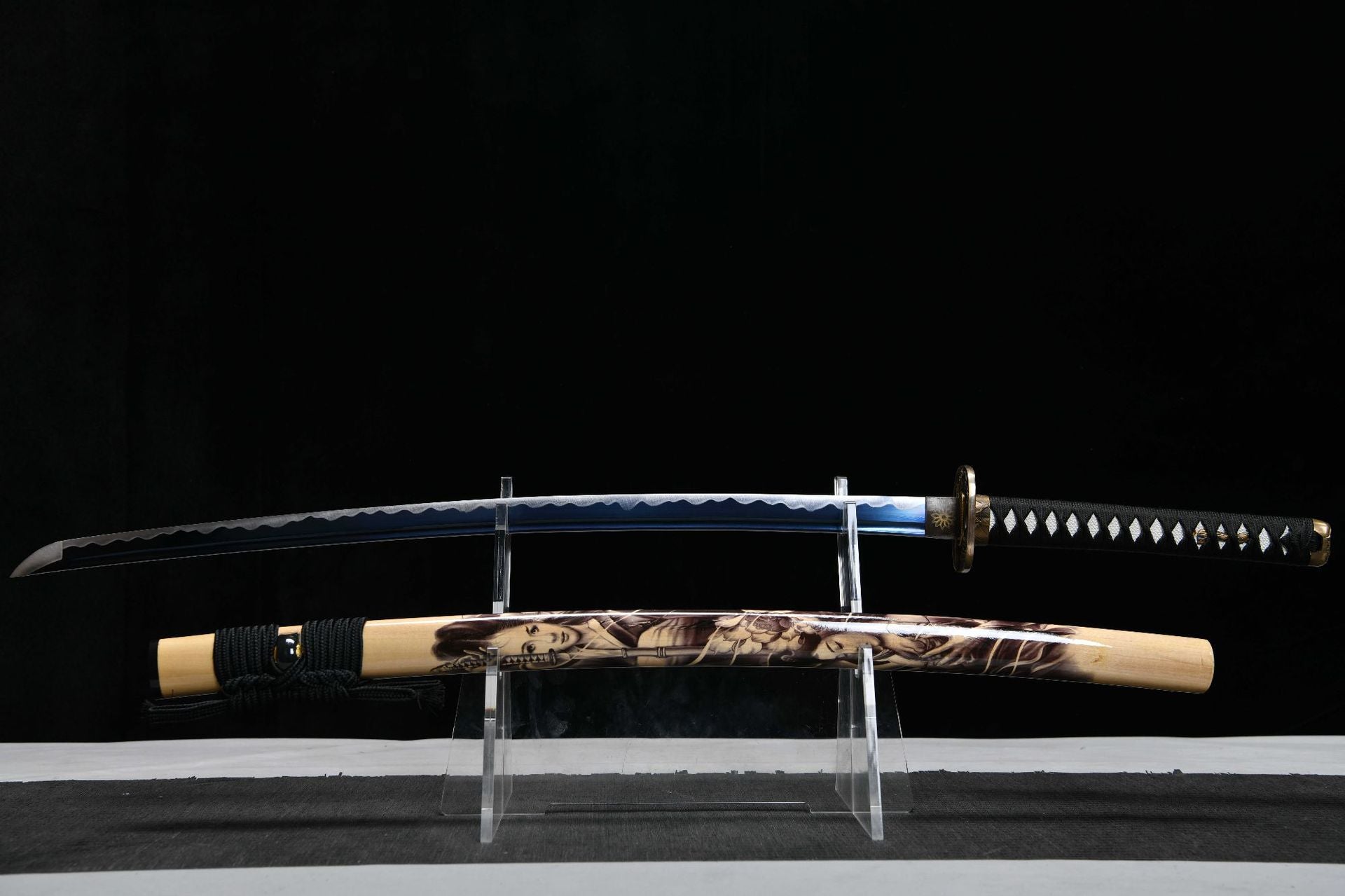 26-inch Carbon Steel Blued and Whitened Katana - Ninja Katana