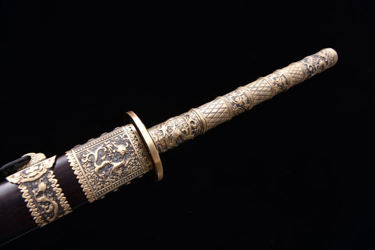 2480 Long 26-inch Patterned Steel Burnished Blade KangXi Treasure Knife ---- KangXi War Blade