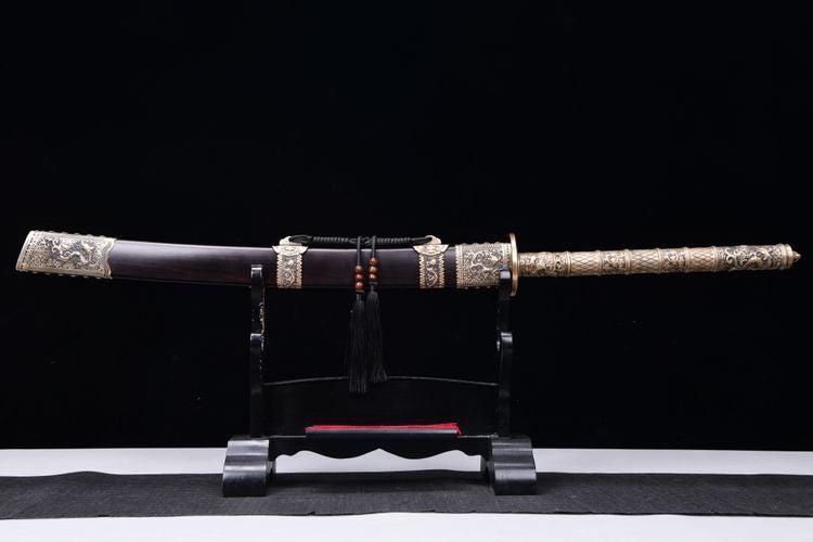 2480 Long 26-inch Patterned Steel Burnished Blade KangXi Treasure Knife ---- KangXi War Blade