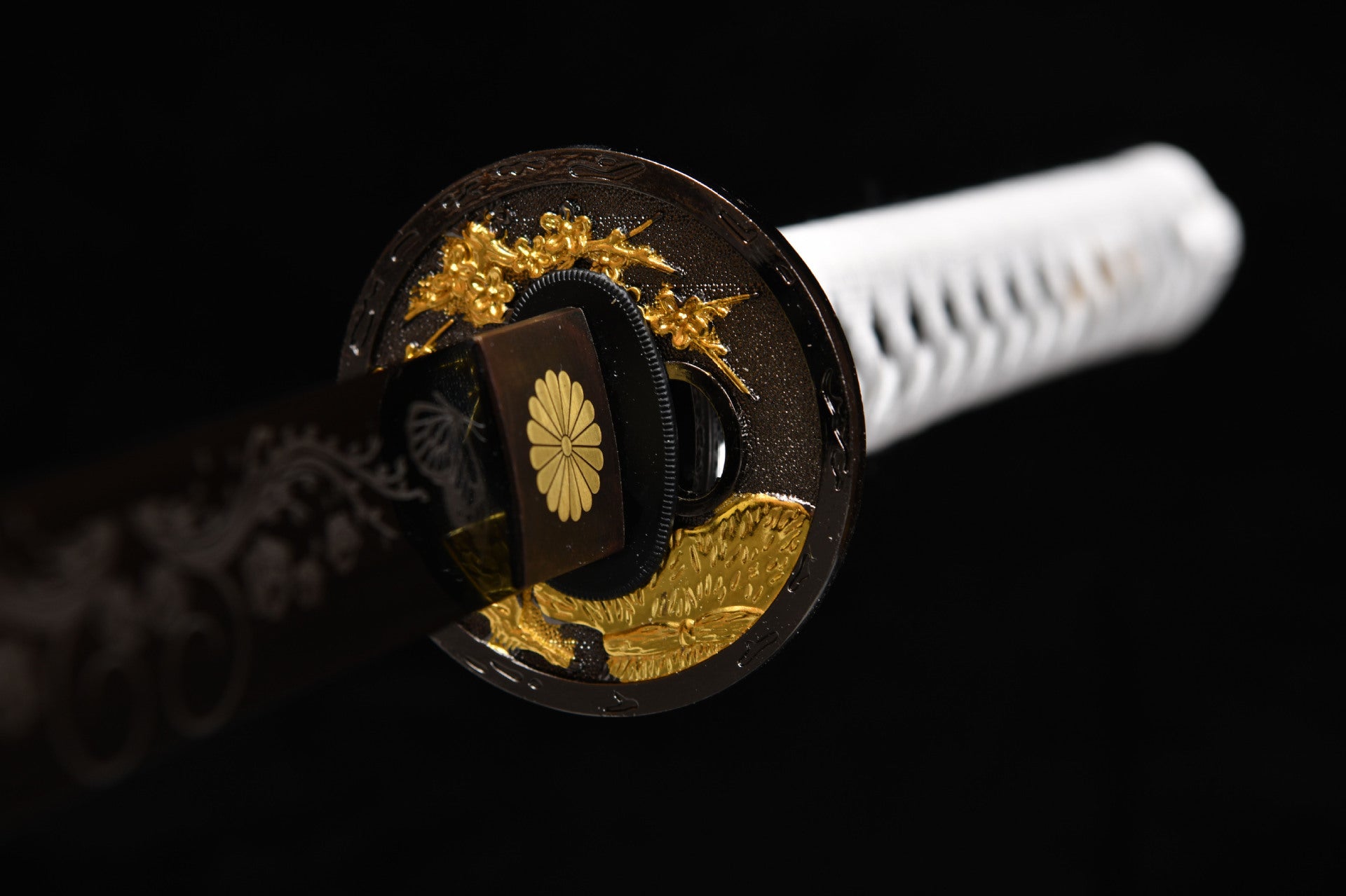 26-inch High Performance Steel Blackened and Carved Samurai Sword - Butterfly Flower Sword Fighting
