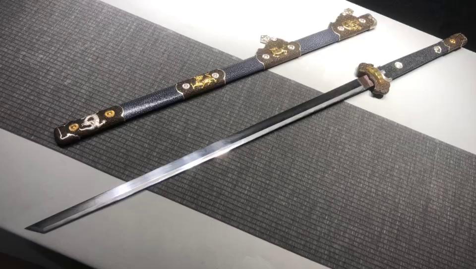 5800 Long 26-inch Feather Pattern Burnished Edge Fighting Research Tang Cross Sword - Hanlong Tang Sword