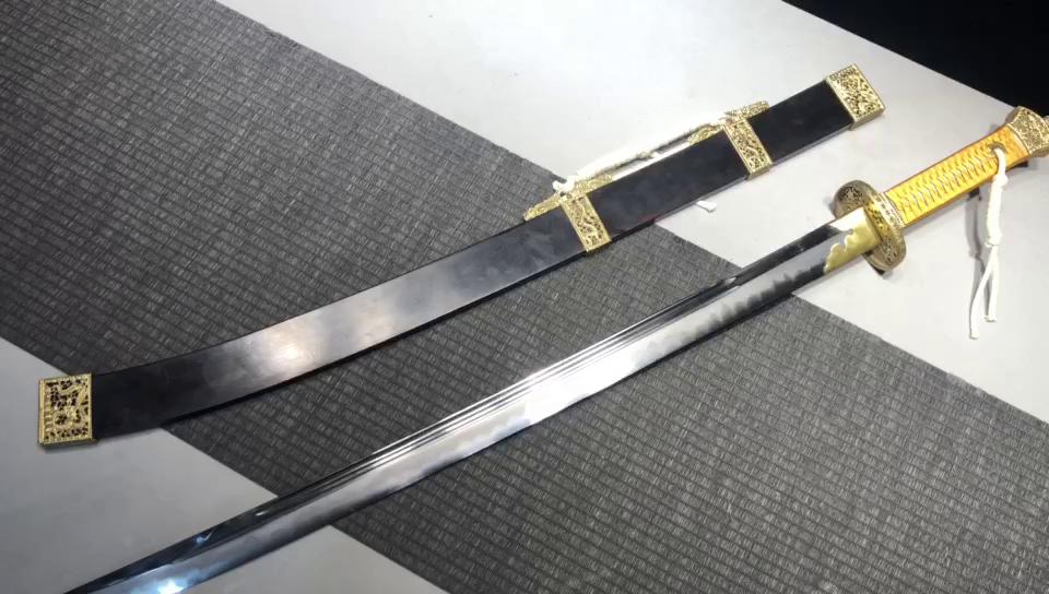 2180 New Specials Long 26-inch Patterned Steel Burnished Blade Chinese Upper Research Square Sheath Qing Waist Knife--Yan Ling Knife