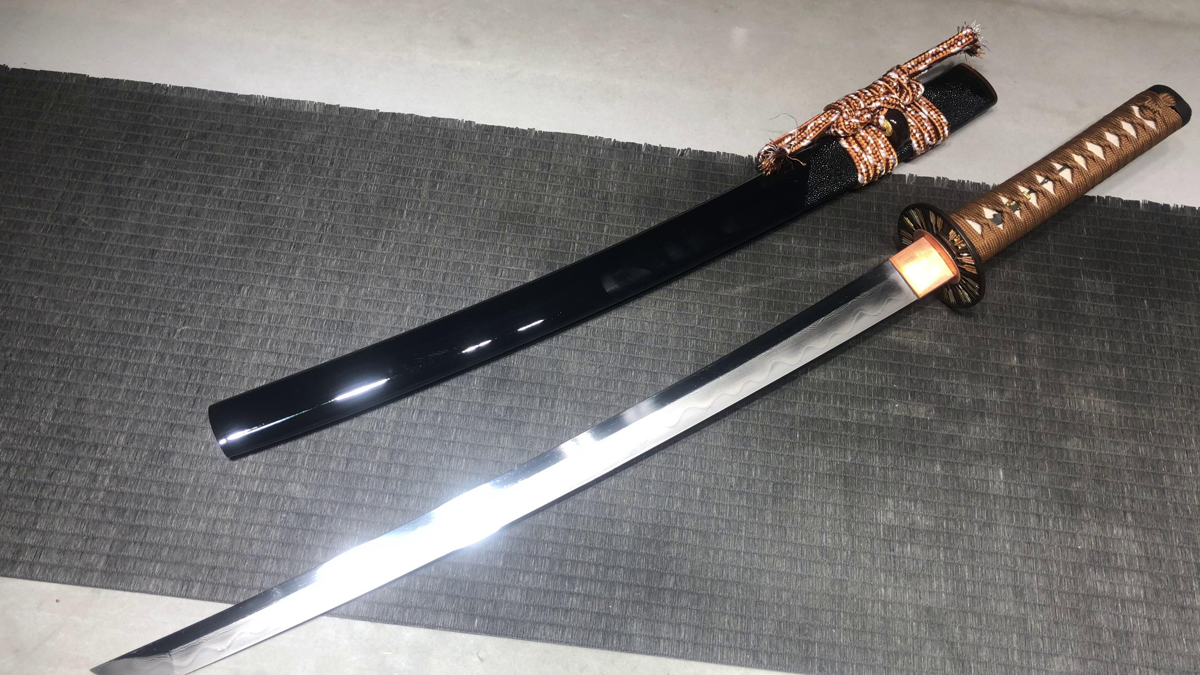 1760 New Handmade Long Pure Copper Gilt Mounted 20 inch Hundred Refined Steel Burnished Edge Tri-color Research Samurai Sword - Ten Thousand Arrows Ribs Difficulty