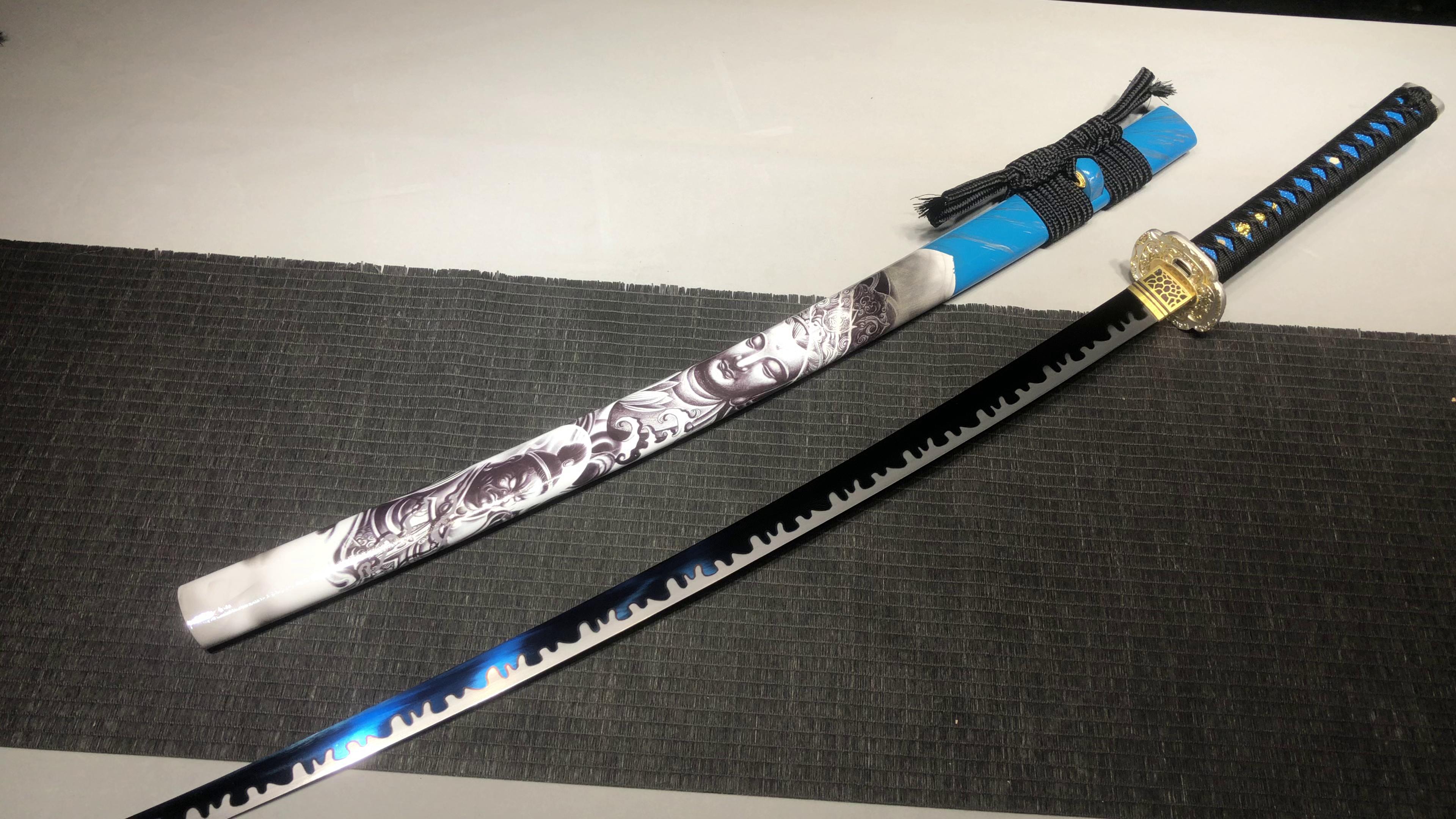 620 New Handmade Long 26-inch High Manganese Steel Baked Blue Cosmetic Research Samurai Sword - Buddha Fighting Sword