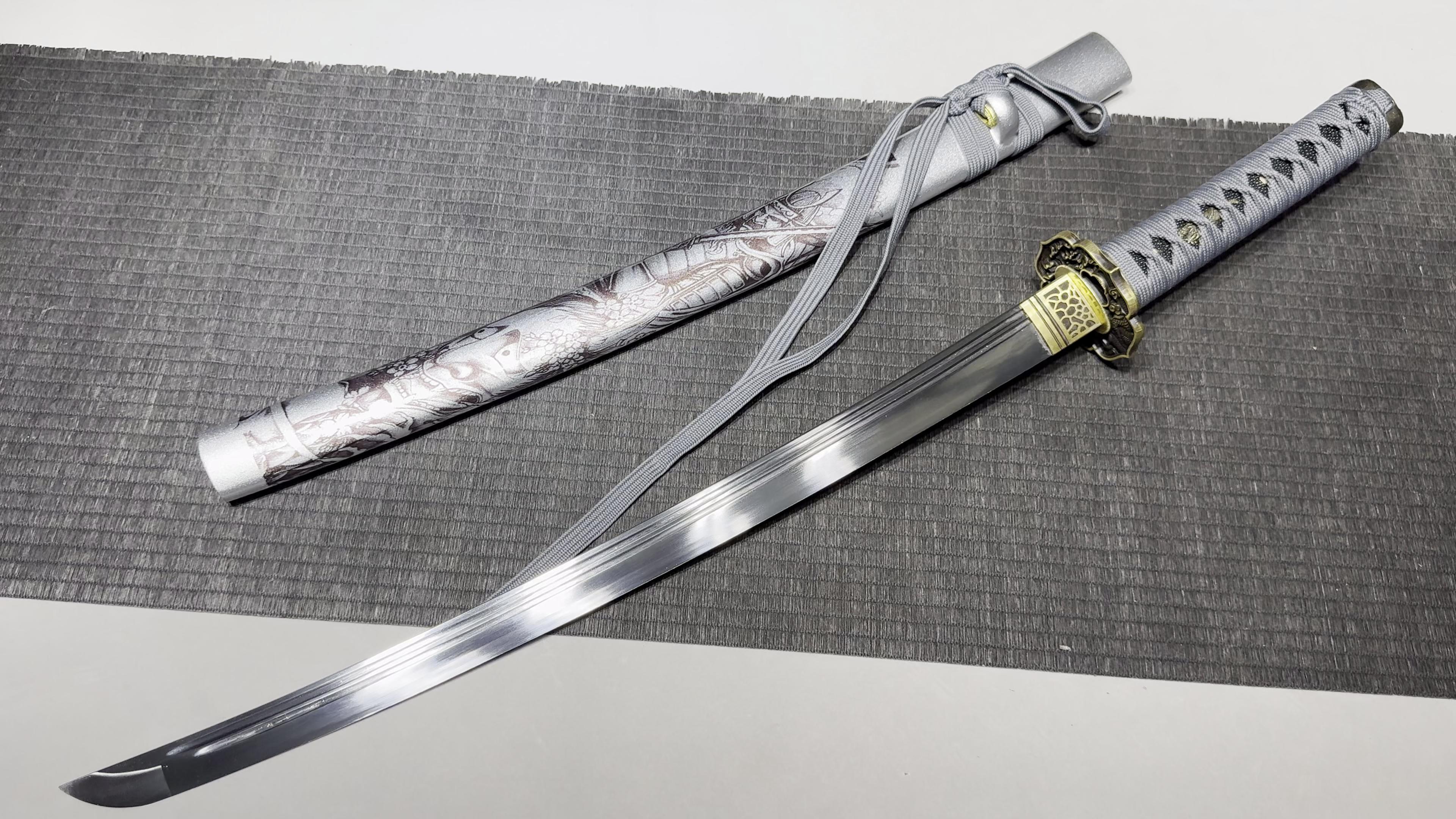 498 New Handmade Medium 20" High Manganese Steel Double Slotted Samurai Sword - Demon God Wakizashi