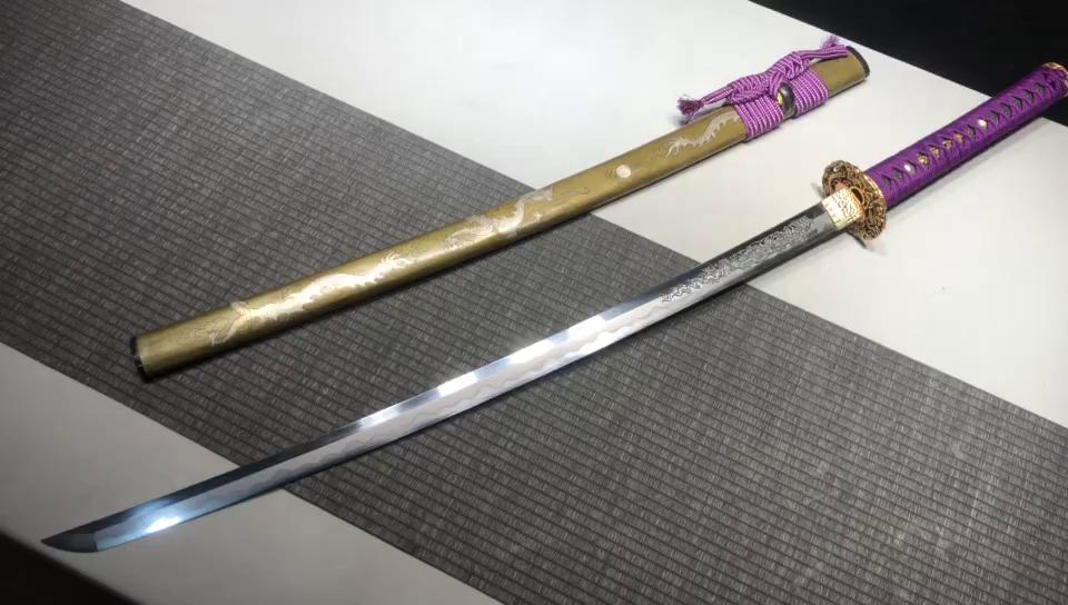 4600 Long 26 Triple Hap Burnished Blade Gilt Samurai Sword - Purple Breath