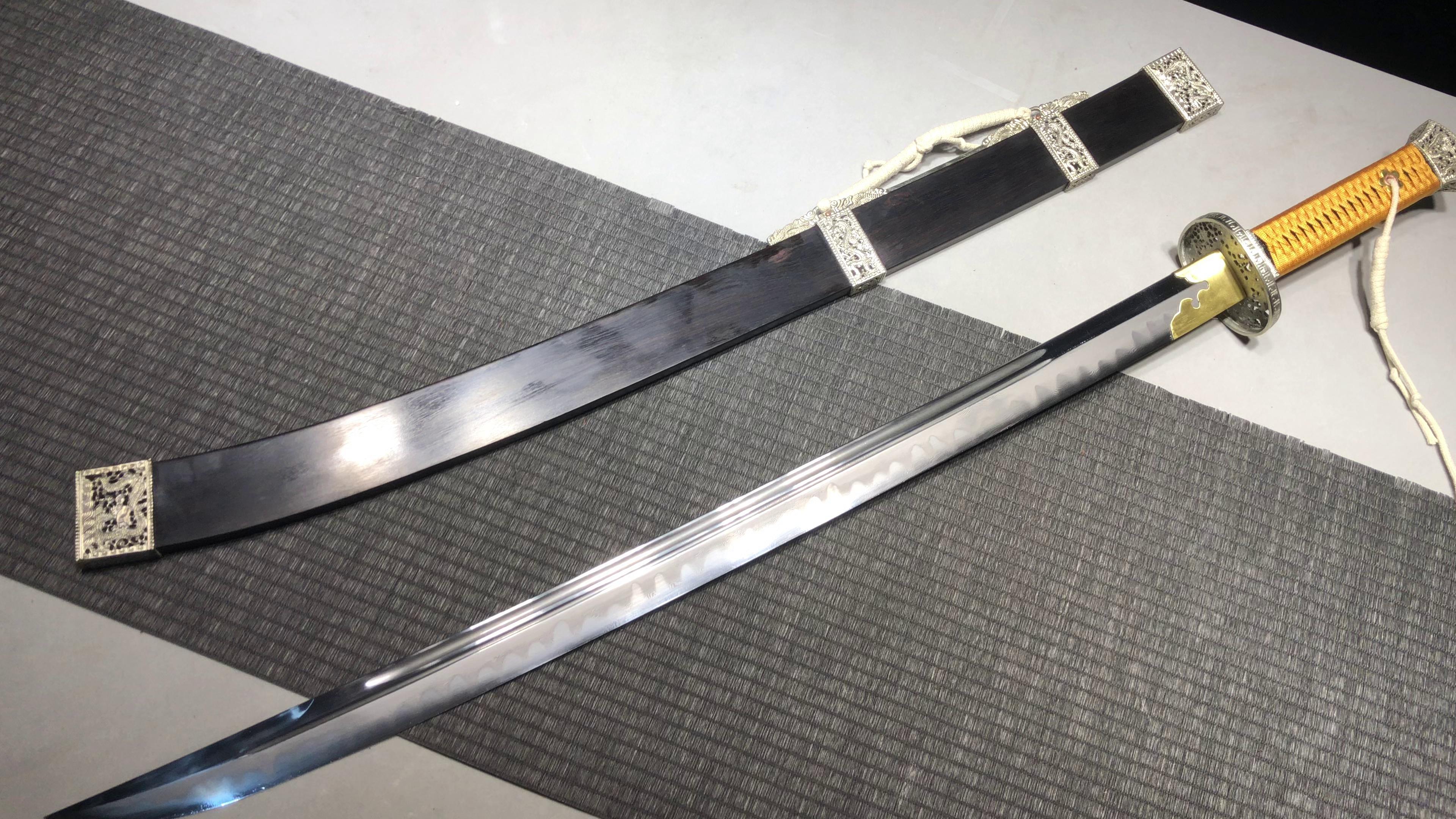 2500 New Handmade Long 26-inch Patterned Steel Burnished Blade Fighting Research Square Sheath Qing Knife - Royal Dragon Goose Plume Knife