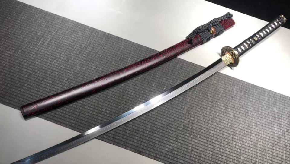 1460 Long 26 T10 Steel Tinged Burnt Edge Ground Gray Samurai Sword Beating Sword - Kusamang