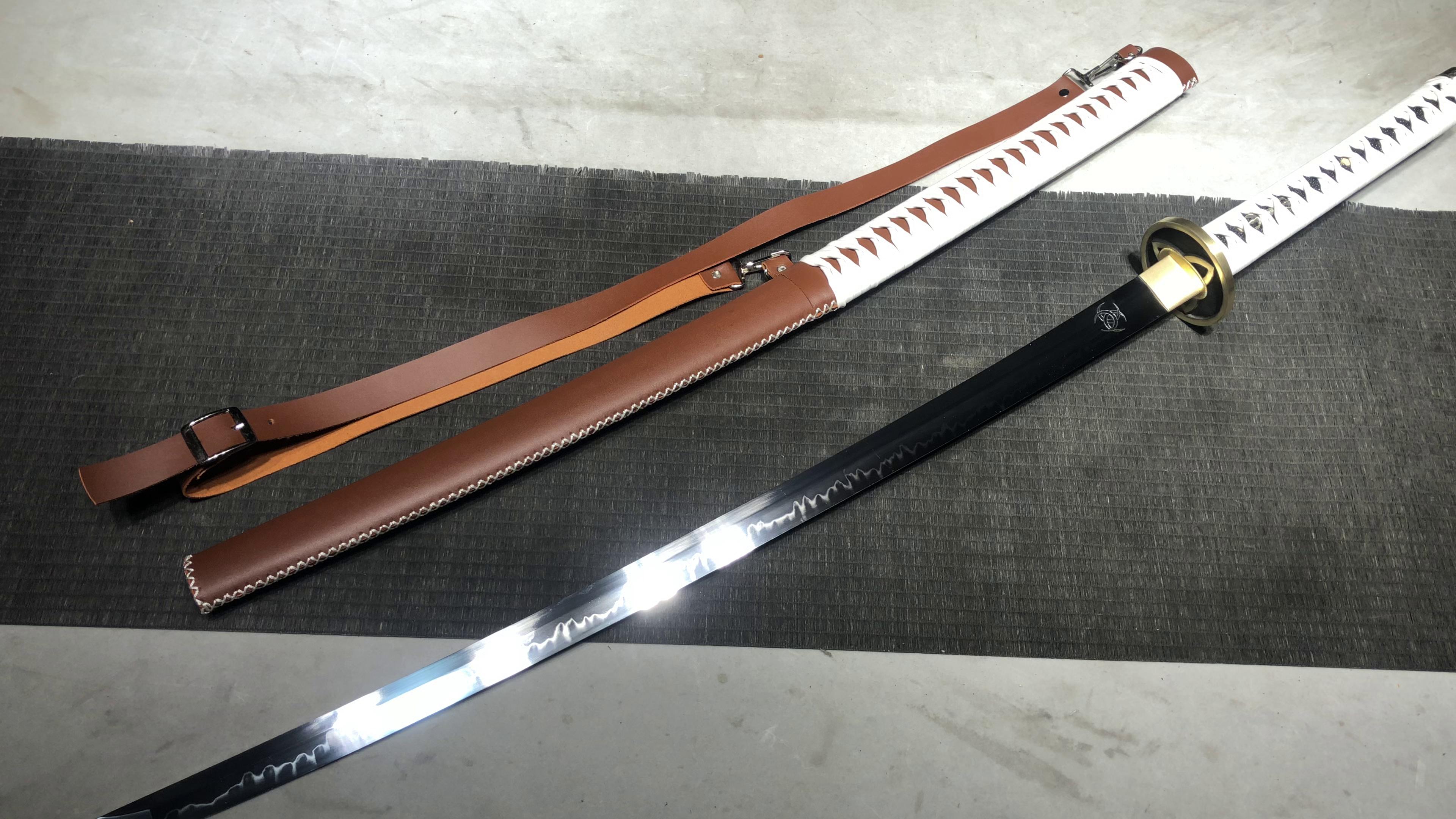1500 New Handmade Movie and TV Same Long Pure Copper Mounted 26 inch T10 Burnt Blade Samurai Sword - The Walking Dead Fighting Sword (Leather Version)