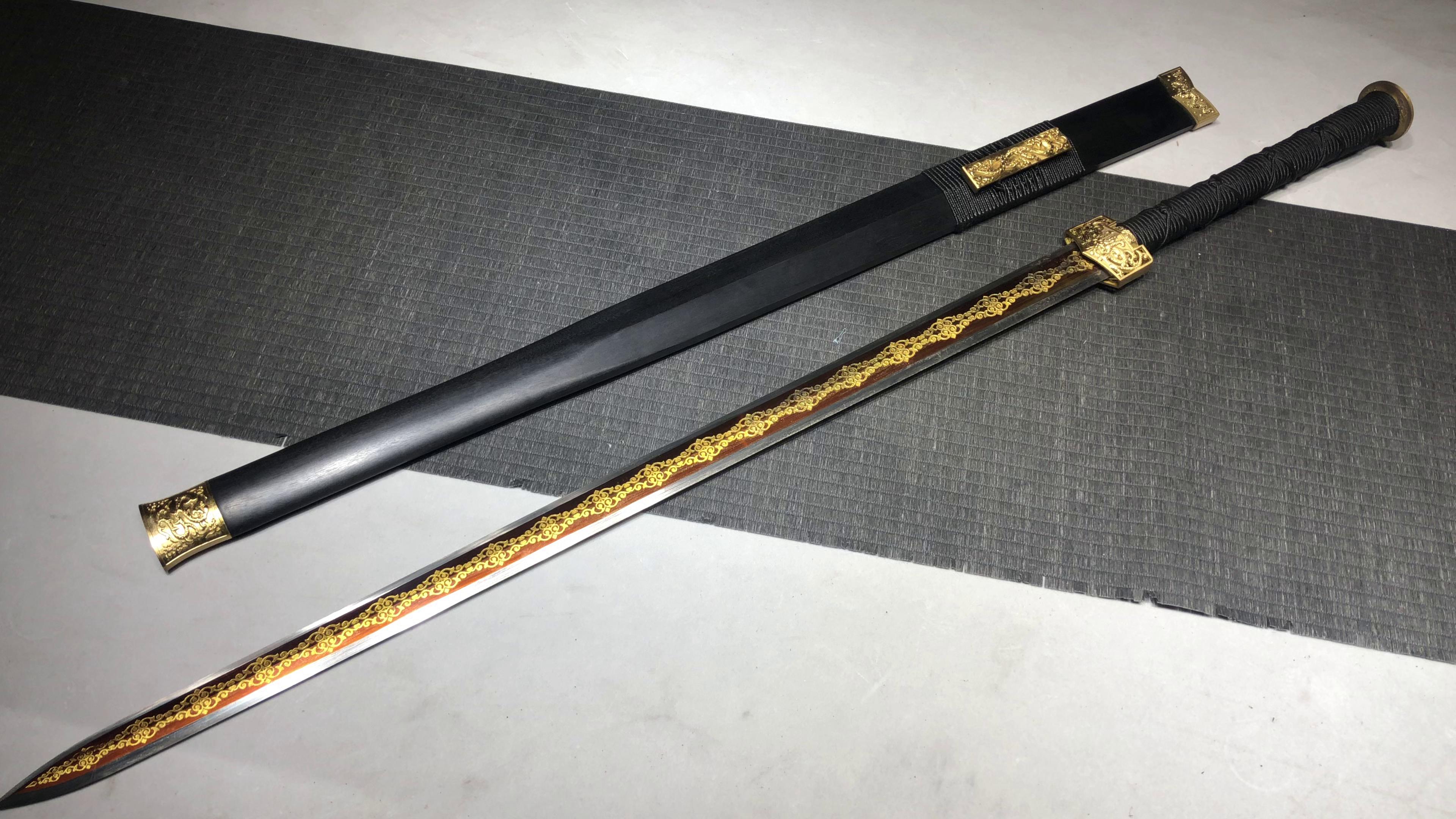 760 New Handmade Long 28-inch Pure Copper Mounted Manganese Steel Han Sword with Straw Pattern--Small Shenlong Han Sword