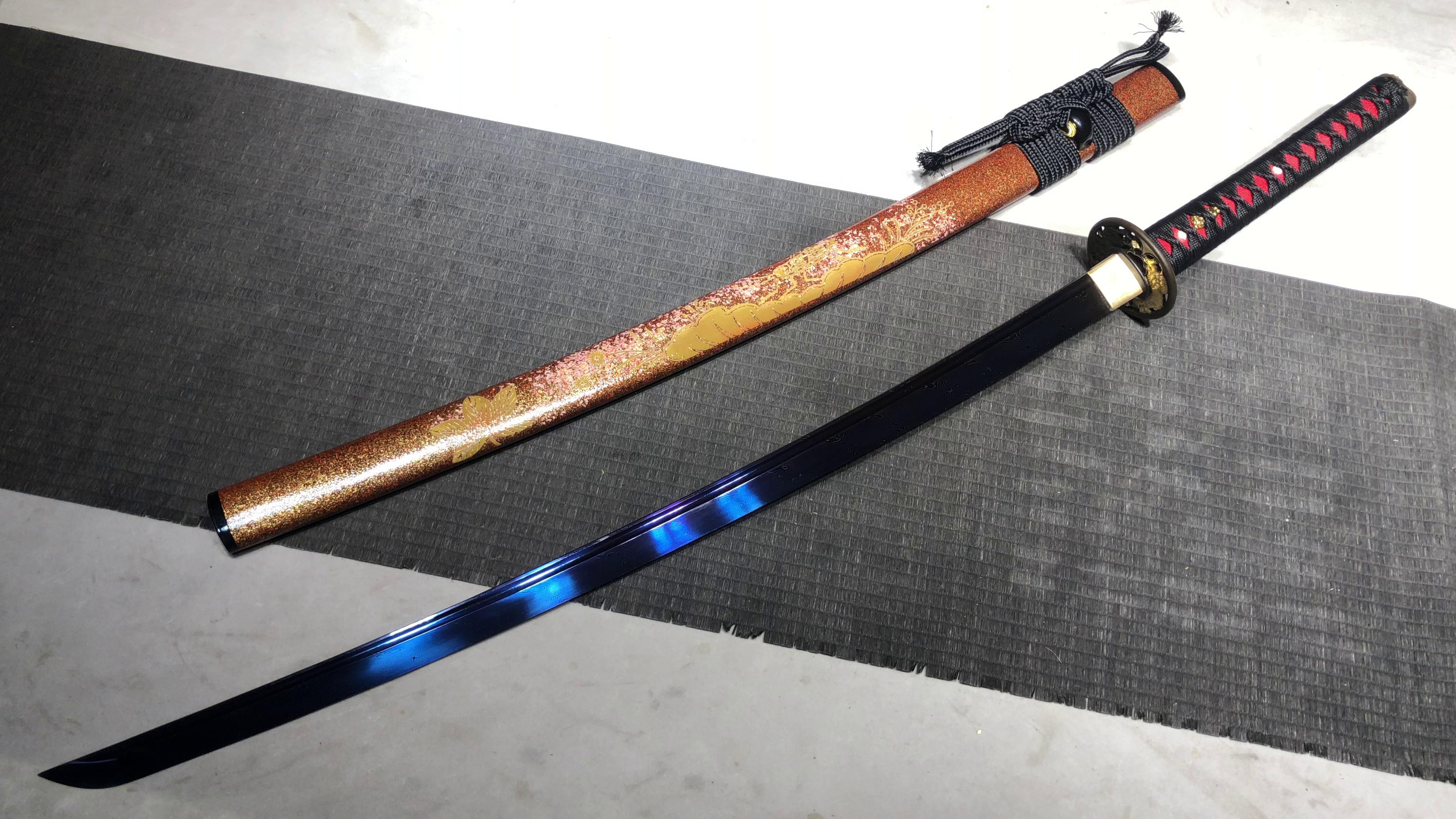 1180 New Handmade Long 26-inch Pure Copper Gilt Mounted Twisted Patterned Steel Samurai Sword - Lion Strike Sword