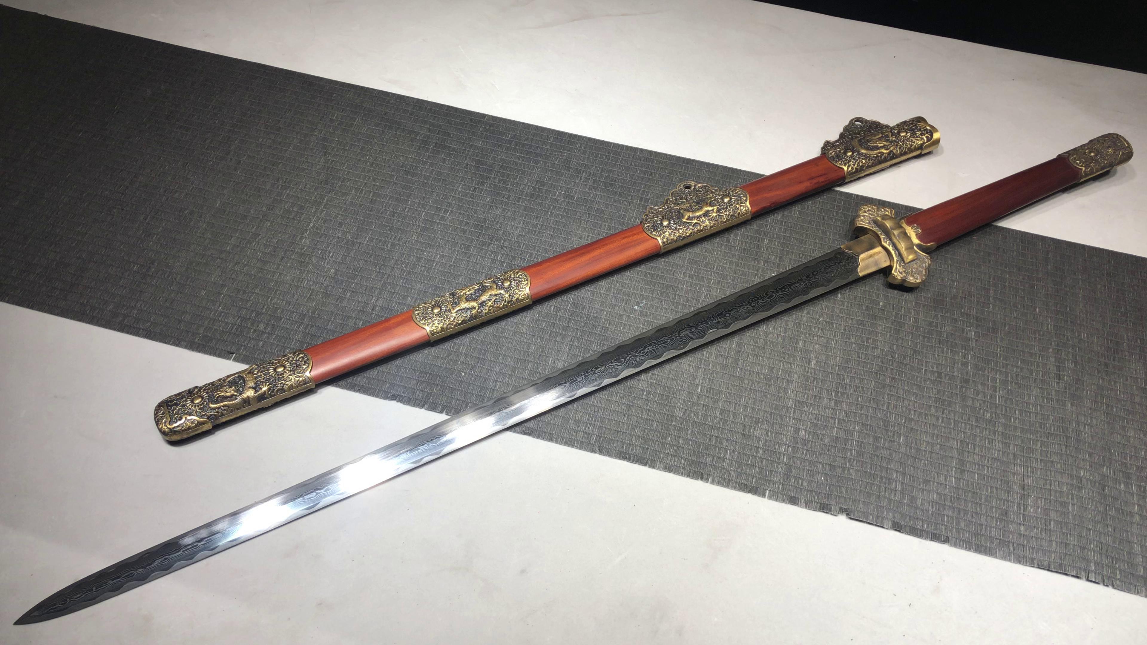 1360 New Handmade Long 28-inch Pure Copper Mounted Eight-sided Patterned Steel Deluxe Tang Sword--Cao Long Tang Sword