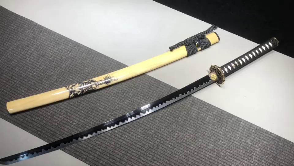 720 Long 26 High Manganese Steel Blackened White Blade Samurai Sword - Miyamoto