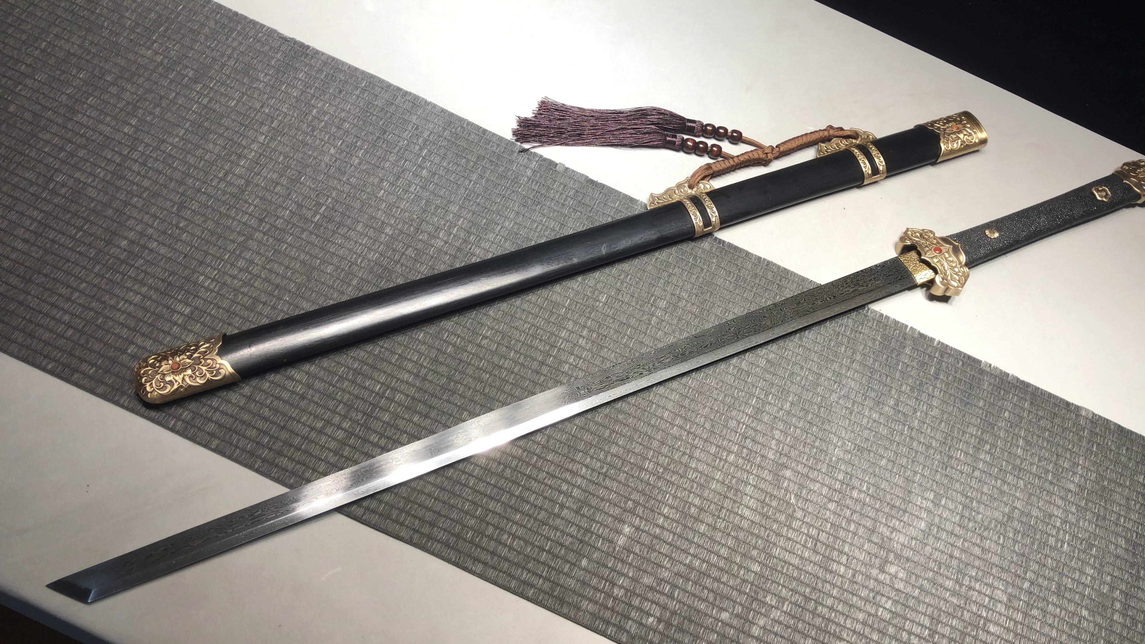 1300 New Handmade Long 26-inch Patterned Steel Fishskin-Handled Tang Sword - Shengshi Tang Knife (Fishskin-Handled Model)