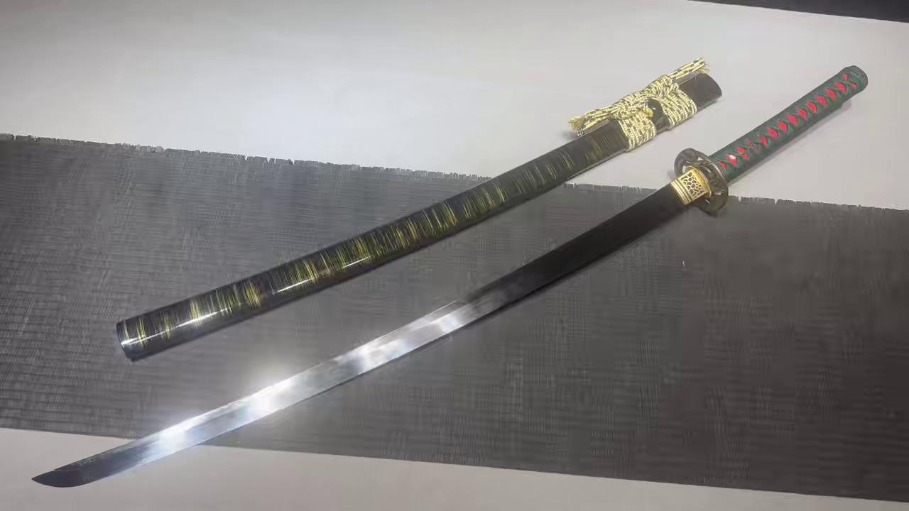 26" High Manganese Steel Samurai Sword - Bamboo Leaf Green Fighting Sword