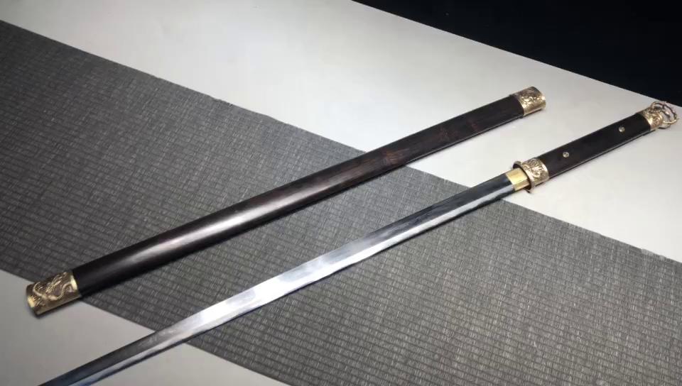 1500 Fine Handmade Long 26-inch Meteorite Iron Pattern Patterned Steel Steel Burnished Blade Chinese Upper Research Ring Head Tang Knife - Dragon Phoenix Tang Knife (Ebony)