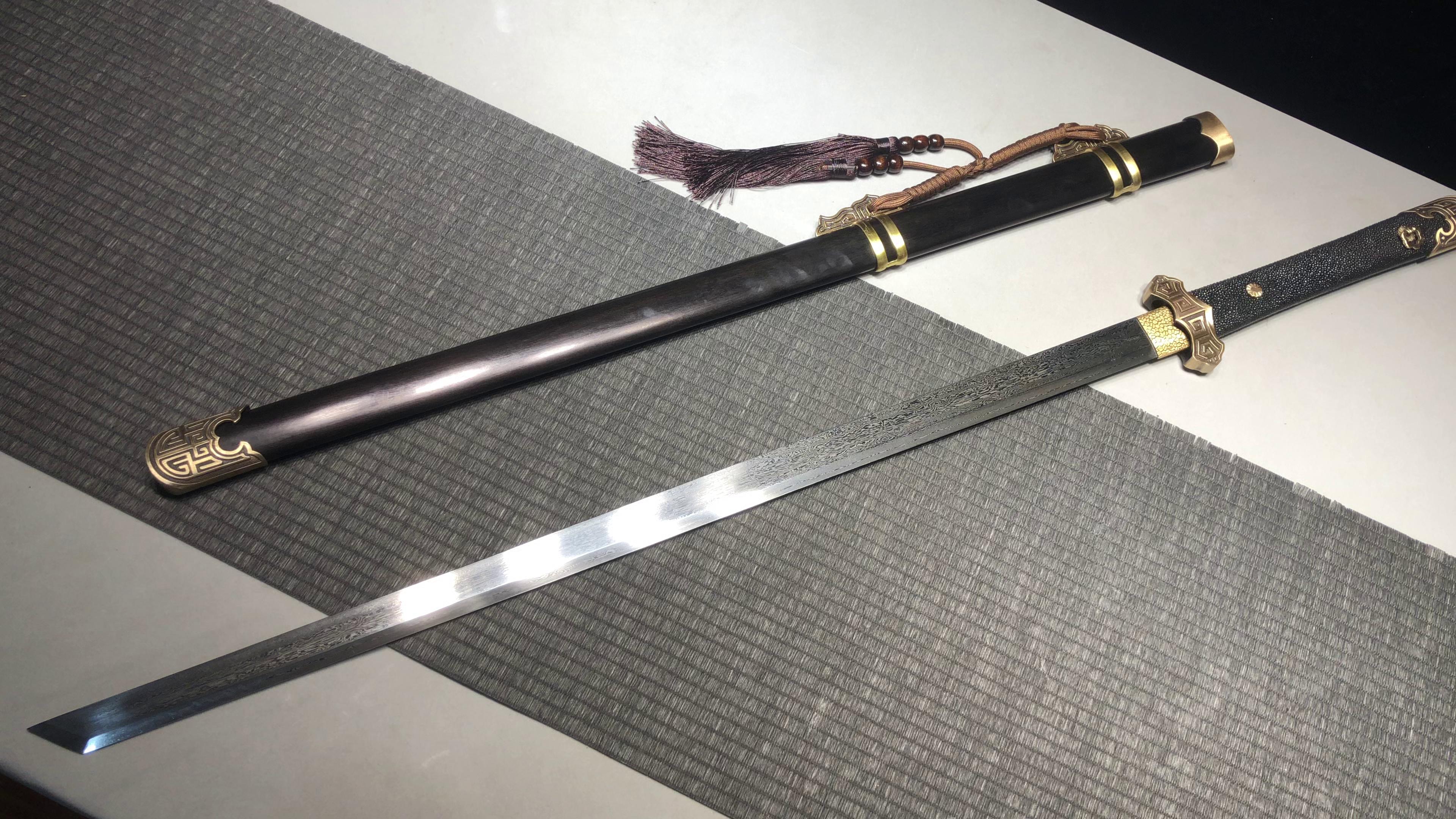 1160 New Handmade Long 26-inch Patterned Steel Fishskin-Handled Tang Sword - Hui Ruyi Tang Knife (Fishskin-Handled Model)
