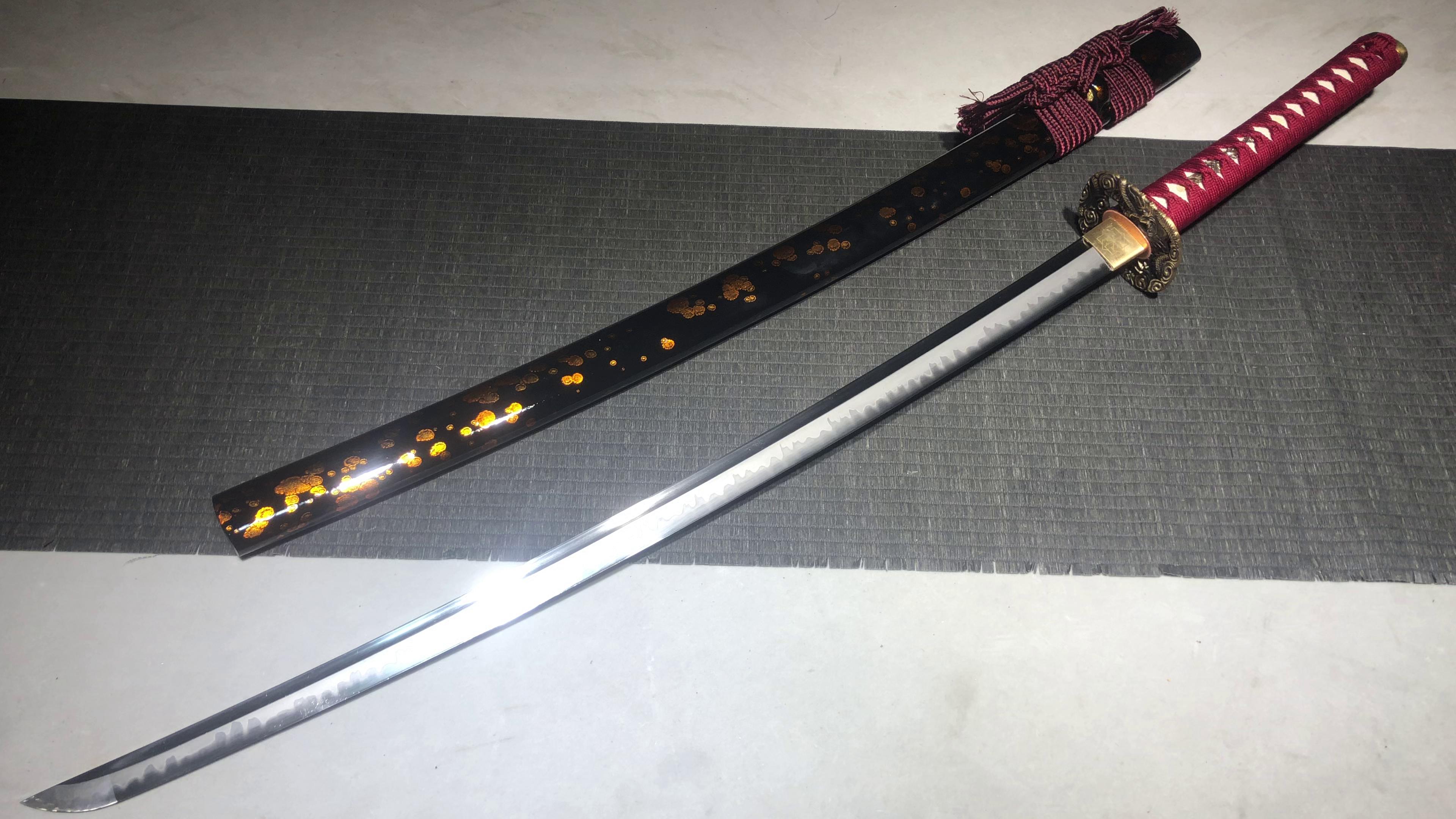 1100 New Handmade Long 26-inch T10 Steel Burnt Edge Tao Messy Pattern Samurai Sword-Piercing Cloud Dragon Striking Sword
