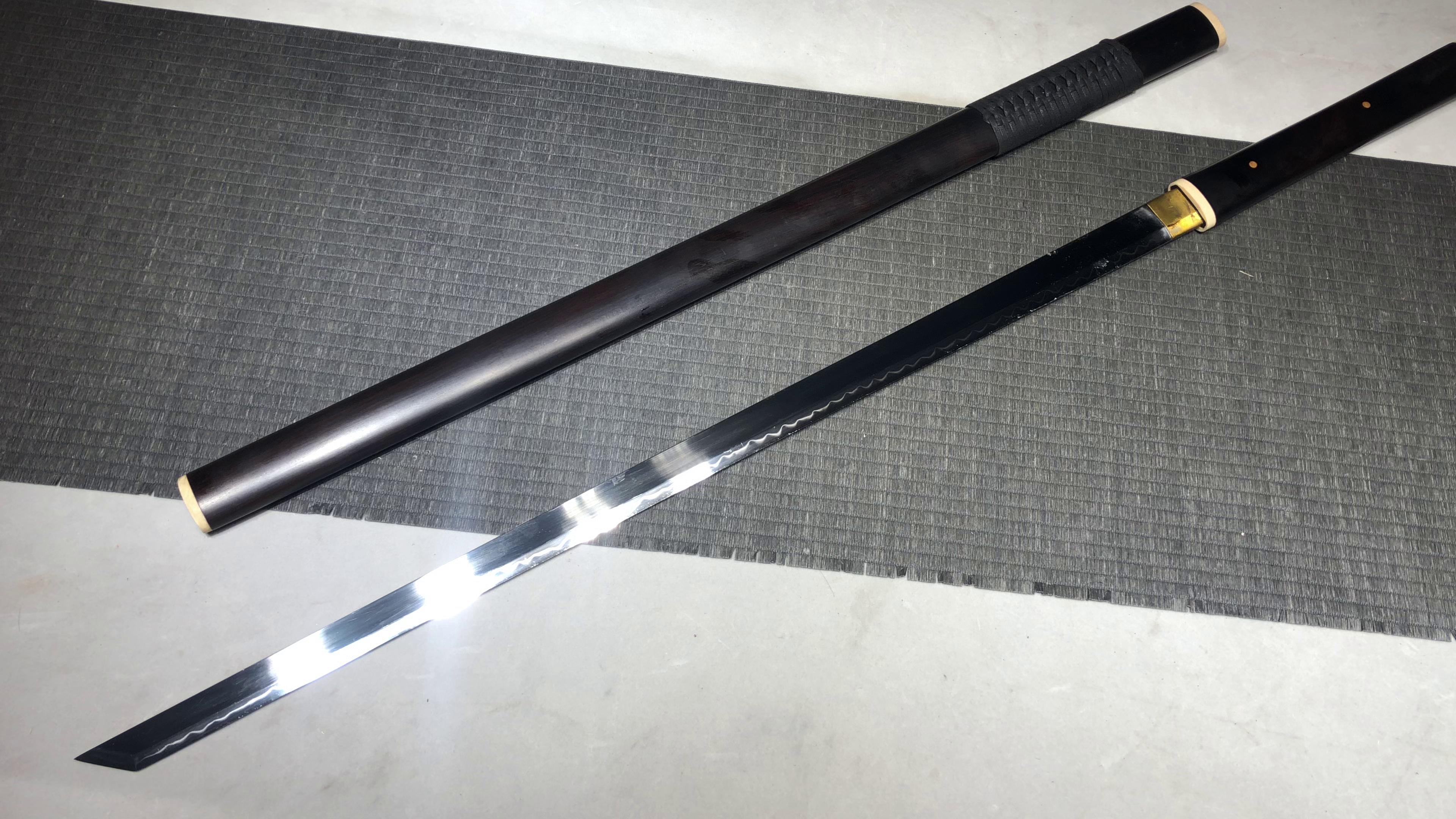 1300 New Handmade Long 26-inch Ebony T10 Burnt Edge Vegetarian Tang Horizontal Knife - Vegetarian Shadow Tang Knife