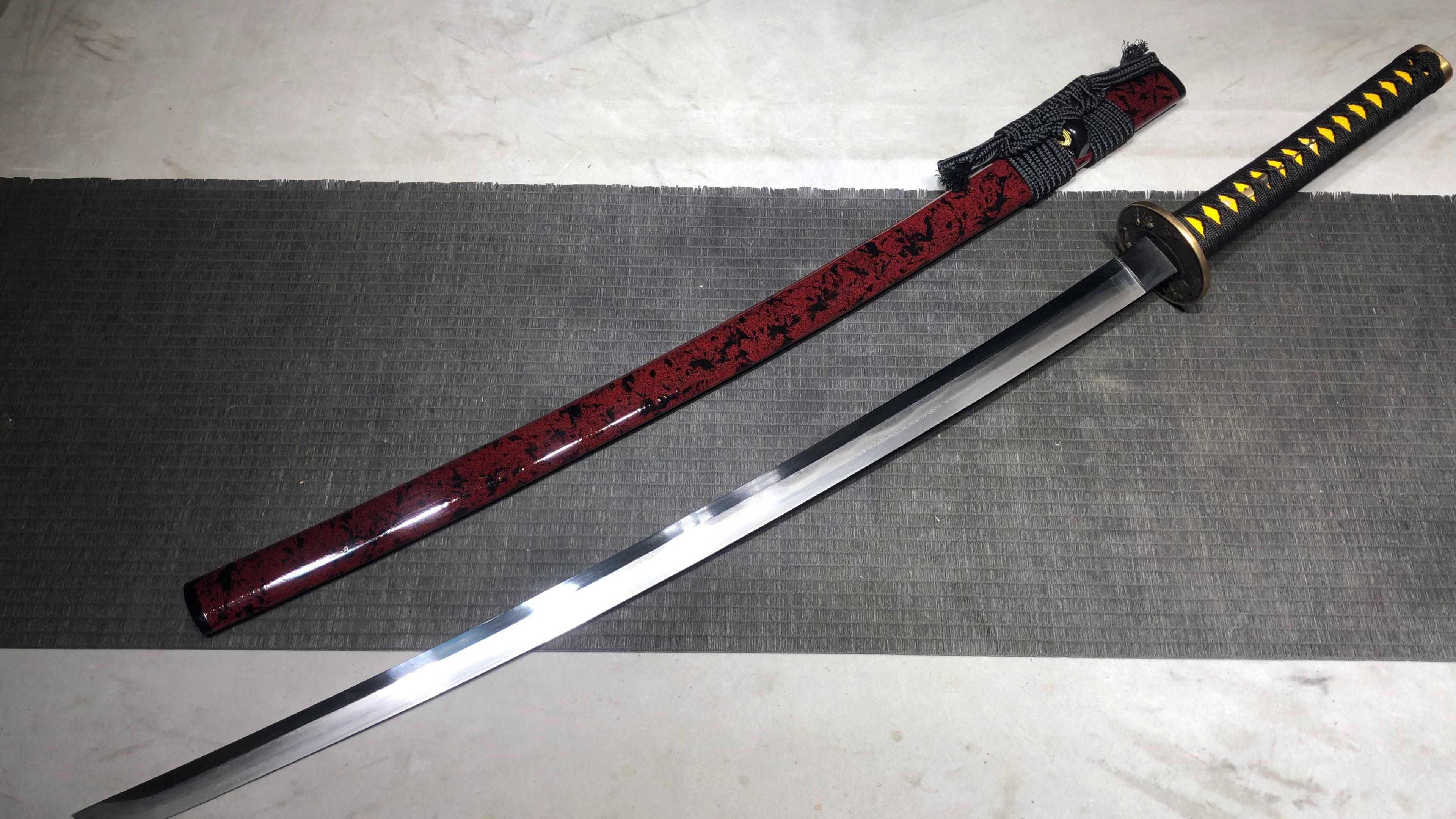 1760 New Handmade Long Pure Copper 26 inch Ground Muscle Steel Clay Clad Burnt Edge Straight Blade Pattern Three Color Research Samurai Sword - Bull Head Horse Face Beating Sword